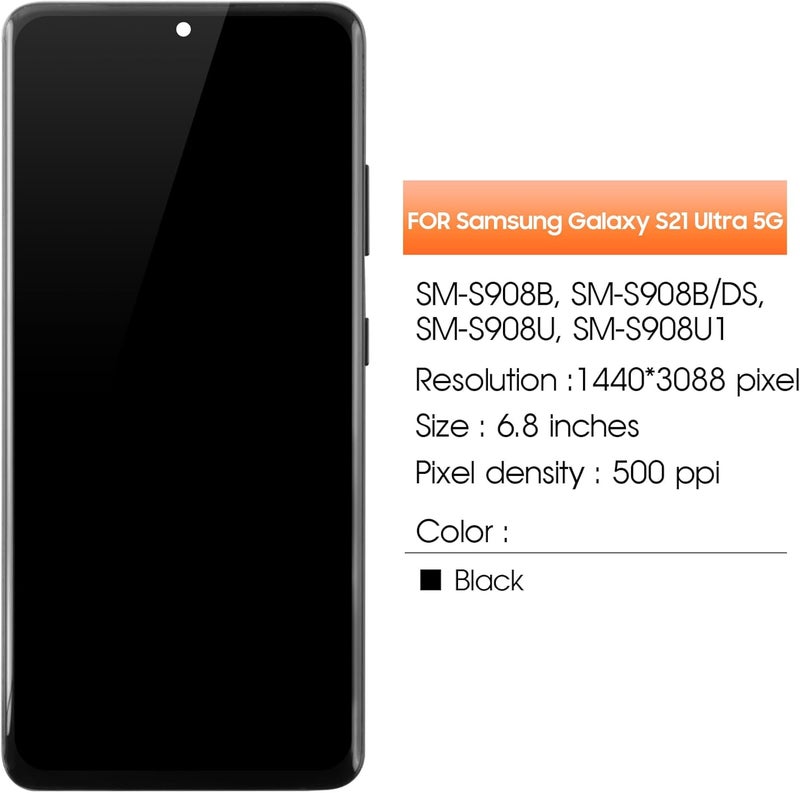 AGCUT OLED for Samsung Galaxy S21 Ultra Screen Replacement for S21 Ultra 5G LCD Display for SM-G998U SM-G998B LCD Digitizer Touch Screen Assembly Black with Frame+Installation Video(with Fingerprint) - Image 2